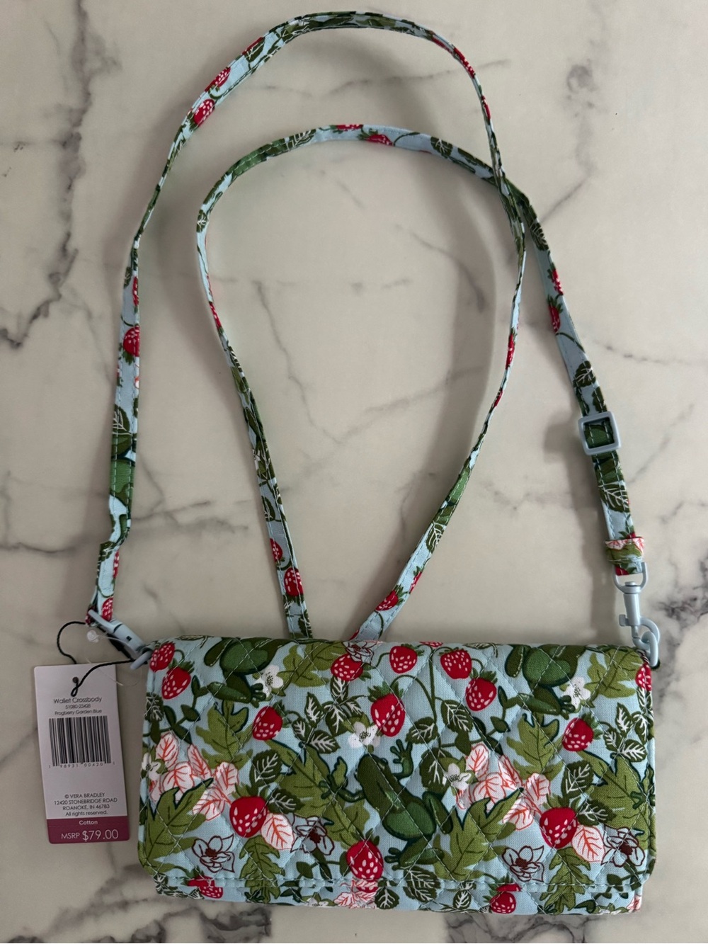 Vera Bradley Frogberry Garden Blue Wallet Crossbody • NWT Frog Strawberry